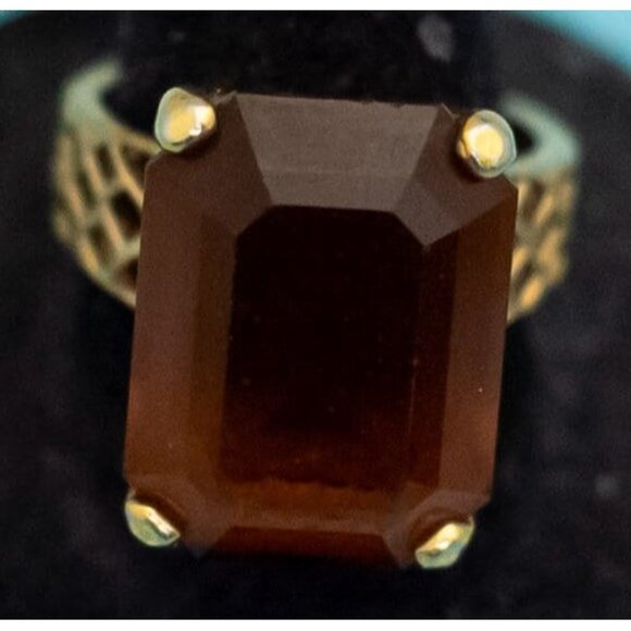 Size 8, Vintage Art Deco Geometric Gem Gold Plated Ring - R37 - Picture 2 of 4